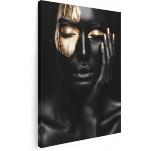 Artaza Canvas Schilderij Vrouw Goud - 60x80 cm - Wanddecoratie Abstract - Muurdecoratie Schilderij Zwarte Vrouw - Kamer Accessoires