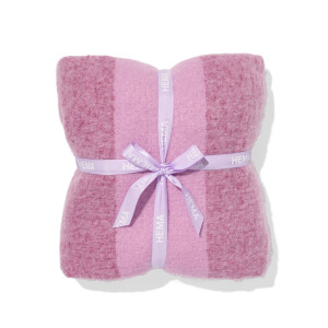 HEMA HEMA Plaid 130x150cm Wollook Strepen Paars (roze)