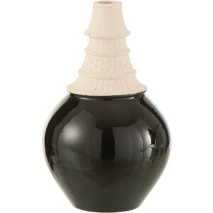 J-Line vaas Hals Hoog - keramiek - zwart/beige - small - 26 cm hoog