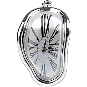 ByShane - Decoratieve Melted Klok Salvador Dali Stijl voor Thuis en Kantoor - Tafeldecoratie - Grappig en Creatief Geschenk - Zilverkleurig