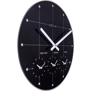 NeXtime Big City – Wereldtijden Wandklok – 43 cm – Glas – Zwart – Stil