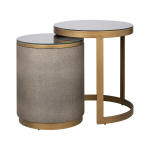 Richmond Bijzettafel 'Bloomville' Lederlook en glas, Set van 2 stuks