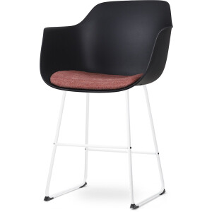 Nolon Nino-Liz Barkruk Zwart met Terracotta Rood Zitkussen - Armleuningen - Wit Onderstel - 65 cm - Kookeiland - Barstoel met Rugleuning