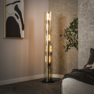 LifestyleFurn Vloerlamp 'Wessley' Amber glas en Artic black, 5-lamps