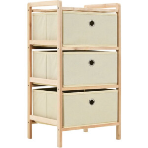 vidaXL - Opbergmeubel - met - 3 - stoffen - manden - cederhout - beige