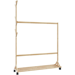 vidaXL - Kledingrek - met - haken - en - wielen - 100x35x157 - cm - bamboe