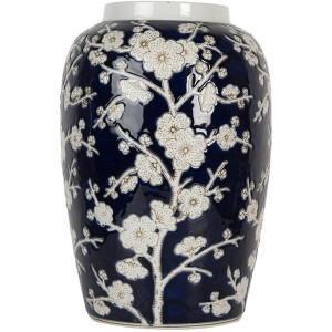 Clayre & Eef Vaas Ø 20x30 cm Blauw Wit Keramiek Bloemen