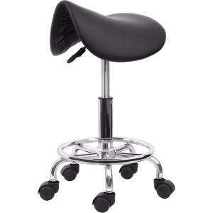 Bloominggoods® Ergonomische Zadelkruk Op Wielen – Verstelbare Kapperskruk – Ergonomische Werkkruk – Zadelstoel - Tot 150kg - 360 Graden Draaibaar - Zwart