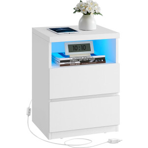 Nachtkastje – Met Verstelbare LED-Verlichting – Wolkwit – Modern Design