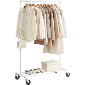 MIRA Home - Kledingrek - Kledingrekstang - Kapstok - Opbergrek - Garderoberek Met Haken - Wit- 100x49x163cm