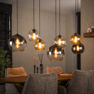 LifestyleFurn Hanglamp 'Willaim' 7-lamps, Glas, kleur Chroom, Amber en Grijs