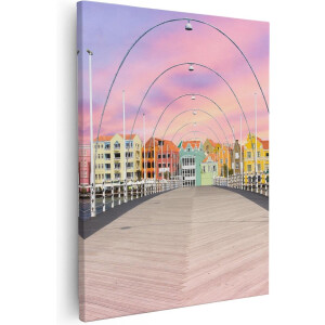 Artaza - Canvas Schilderij - Willemstad Gekleurde Huisjes in Curaçao - 80x100 cm - Groot - Wanddecoratie Woonkamer - Schilderijen - Muurdecoratie