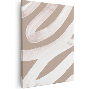 Artaza - Canvas Schilderij - Abstracte Kunst - Witte Strepen op Beige - 80x100 - Groot - Foto Op Canvas - Canvas Print