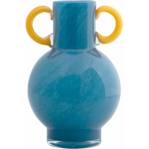 Present Time Vaas Fiesta - Blauw - Ø15cm - Glas - Scandinavisch - Bloemenvaas - Woondecoratie - Decoratieve vaas voor woonkamer of slaapkamer
