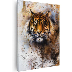 Artaza Canvas Schilderij Geschilderde Tijger - Abstract - 80x100 - Groot - Foto Op Canvas - Canvas Print