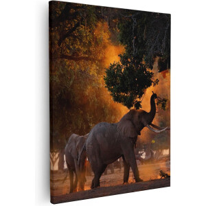 Artaza Canvas Schilderij Twee Olifanten In Het Bos - 80x100 - Groot - Foto Op Canvas - Canvas Print