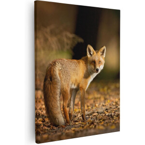 Artaza - Canvas Schilderij - Vos in het Herfstbos - 80x100 - Groot - Foto Op Canvas - Canvas Print