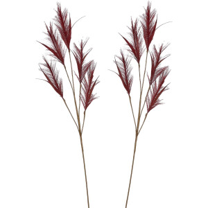 House of Seasons pluimgras losse steel/tak - 2x - meerdere stengels - bordeaux rood - 98 cm - Decoratie kunst bloemen