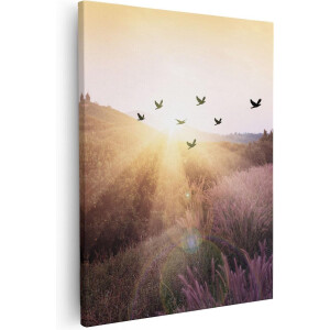 Artaza Canvas Schilderij Silhouet Zwerm Vogels Bij Zonsondergang - 80x100 - Groot - Foto Op Canvas - Canvas Print