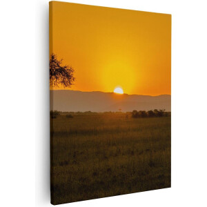 Artaza Canvas Schilderij Zonsondergang - 40x50 cm - Wanddecoratie Afrika - Muurdecoratie Boom - Kamer Accessoires Savanne