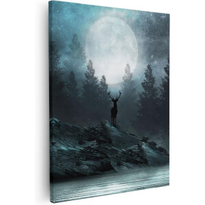 Artaza Canvas Schilderij Hert Op Een Rots Tijdens Volle Maan - 80x100 - Groot - Foto Op Canvas - Canvas Print