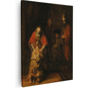 Artaza Canvas Schilderij Rembrandt - 80x100 cm - Groot - Wanddecoratie Oude Meesters - Muurdecoratie Christelijk - De Terugkeer Van De Verloren Zoon