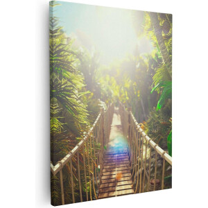 Artaza - Canvas Schilderij - Houten Brug In De Tropische Jungle - 80x100 - Groot - Foto Op Canvas - Canvas Print