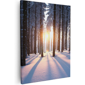 Artaza Canvas Schilderij Bos Met Sneeuw Tijdens De Zonsondergang - 80x100 - Groot - Foto Op Canvas - Canvas Print