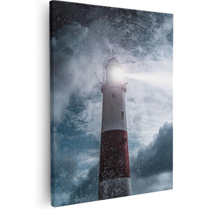 Artaza Canvas Schilderij Vuurtoren - 80x100 cm - Groot - Wanddecoratie Storm - Muurdecoratie Zee - Schilderijen Op Canvas Kust