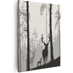 Artaza Canvas Schilderij Herten In Het Bos - Silhouet  - 80x100 - Groot - Foto Op Canvas - Canvas Print