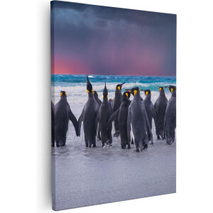 Artaza Canvas Schilderij Dieren - 40x50 cm - Wanddecoratie Zee - Muurdecoratie Pinguïns Strand - Kamer Accessoires