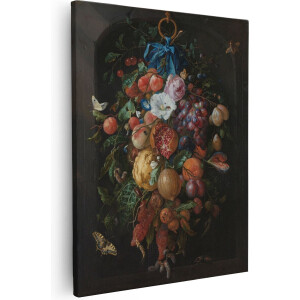 Artaza Canvas Schilderij Festoen van Vruchten en Bloemen - Jan Davidsz. de Heem - 40x50 - Poster Foto op Canvas - Canvas Print