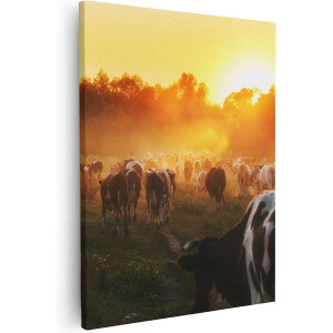 Artaza Canvas Schilderij Kudde Koeien In Weiland Bij Zonsondergang - 80x100 - Groot - Foto Op Canvas - Canvas Print