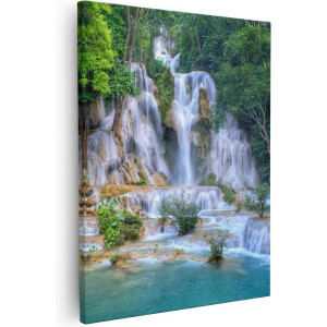 Artaza - Canvas Schilderij - Waterval In Het Tropische Natuur - 80x100 cm - Groot - Wanddecoratie Woonkamer - Schilderijen - Muurdecoratie