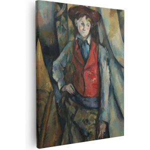 Artaza Canvas Schilderij Portret Jongen Rode Vest - 80x100 cm - Groot - Oude Meesters Canvas - Wanddecoratie Klassiek - Muurdecoratie Kunst