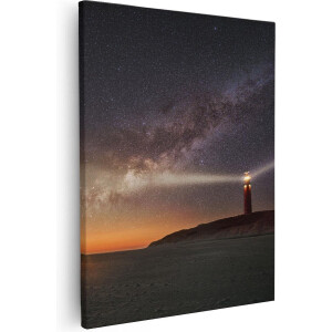 Artaza - Canvas Schilderij - Vuurtoren Texel in de Nacht - 40x50 cm - Wanddecoratie Woonkamer - Schilderijen - Muurdecoratie