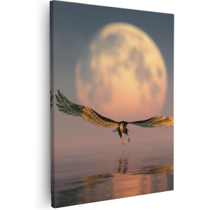 Artaza - Canvas Schilderij - Adelaar boven het Water bij de Maan - 80x100 - Groot - Foto Op Canvas - Canvas Print