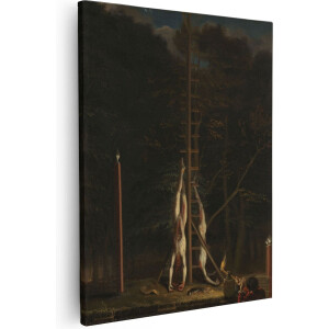 Artaza Canvas Schilderij Oude Meesters - 80x100 cm - Groot - Wanddecoratie Nachtscene - Muurdecoratie Jachtstilleven - Decoratie Klassiek