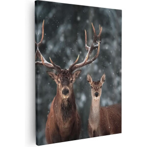Artaza Canvas Schilderij Twee Herten Met Sneeuw - 40x50 - Foto Op Canvas - Canvas Print