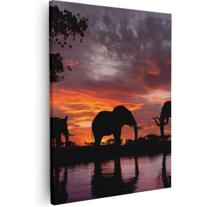 Artaza Canvas Schilderij Olifant - 80x100 cm - Groot - Wanddecoratie Zonsondergang - Muurdecoratie Afrika - Schilderijen Op Canvas