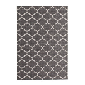 Padiro vlakgeweven vloerkleed 80 x 150 cm - grijs - modern geometrisch patroon - voor binnen en buiten - geschikt voor vloerverwarming - van polypropyleen