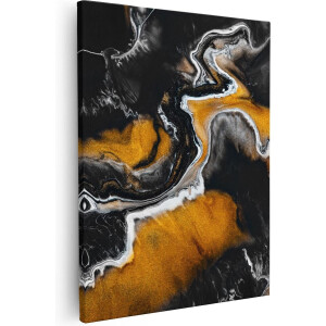 Artaza - Canvas Schilderij - Abstracte Kunst van Zwarte Gouden Verf - 80x100 - Groot - Foto Op Canvas - Canvas Print