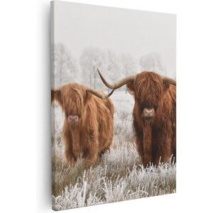 Artaza Canvas Schilderij Twee Schotse Hooglander Koeien In De Wei - 40x50 - Foto Op Canvas - Canvas Print