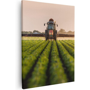 Artaza - Canvas Schilderij - Rode Tractor op het Veld aan het Sproeien - 80x100 - Groot - Foto Op Canvas - Canvas Print