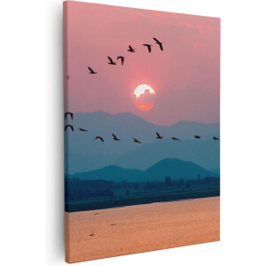 Artaza Canvas Schilderij Silhouet Van Zwerm Vogels Bij Zonsondergang - 80x100 - Groot - Foto Op Canvas - Canvas Print