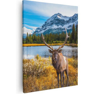 Artaza Canvas Schilderij Hert In De Bergen Bij Een Meer - 40x50 - Foto Op Canvas - Canvas Print