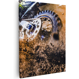 Artaza Canvas Schilderij Motorcross - 80x100 cm - Groot - Wanddecoratie Motor - Muurdecoratie Modder - Decoratie Actie