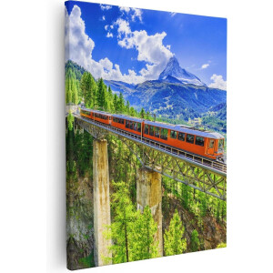 Artaza - Canvas Schilderij - Trein op een Brug bij een Waterval in Zwitserland - 40x50 - Foto Op Canvas - Canvas Print