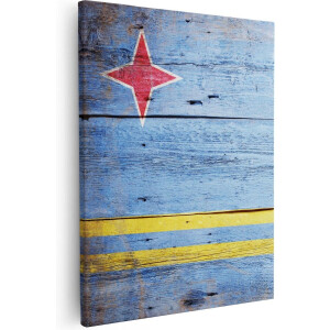 Artaza - Canvas Schilderij - Aruba Vlag op Hout - 80x100 - Groot - Foto Op Canvas - Canvas Print
