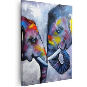Artaza Canvas Schilderij Twee Getekende Olifanten - Abstract - 40x50 - Foto Op Canvas - Canvas Print